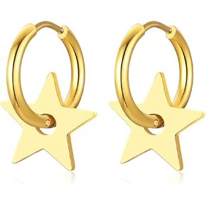 Fashion 18K Gold Plated Stainless Steel Star Hoop Earrings