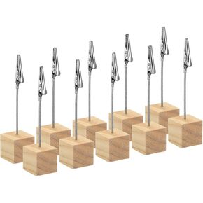 PATIKIL Place Card Holder, 10 Pack Memo Clip Holder Stand with Alligator Clasp Table Number Holders Wooden Base for Pictures Note Card Paper, Wood Color