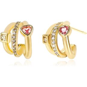 Gold Chunky Hoop Earrings for Women Elegant 14k Gold Plated Thick CZ Crystal Wide C Shaped Open Hoop Earrings Statement Earrings Trendy Party Jewelry Gift for Women