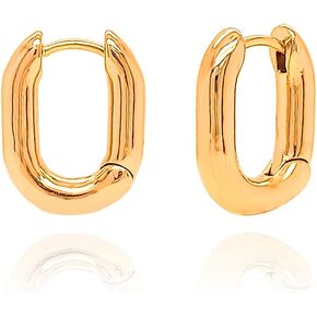 Ozel 20K Gold Plated Minimalist Hoop Earrings Small Dainty Geometric Rectangle Huggies Hoops for Girls Women (Made in Korea)