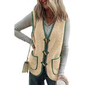 Dokotoo Women's Casual Winter Fuzzy Fleece Vest Warm Open Front Sherpa Cozy Sleeveless Cardigan Outerwear Jackets Coats