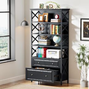 Tribesigns 2 Drawer File Cabinet Filing Cabinet with Shelves Tall Vertical Filling Cabinet for Letter/Legal/A4 Size File, Printer Stand with Storage Shelves for Home Office