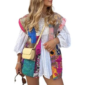 Women's Cropped Floral Quilted Vest Lightweight Printed Sleeveless Puffer Padded Coat Gilet