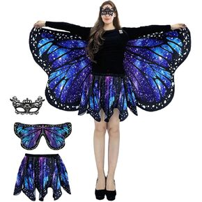 Butterfly Costumes for Women - Double-Sided Printing Butterfly Wings Cape with Skirt for Adults Halloween Costumes