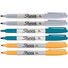 Markers Blue Grey Orange, Fine Point Tip, Permanent Markers, Assorted Colors, 6-Count (2 Celestial Gray, 2 Peacock Blue, 2 Warmer Orange)