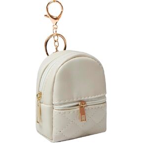 Mini Backpack Cute Cosmetic Bag for Women, Creative Cute Pendant Keychain Key-chains Keyrings PU Leather Makeup Bag Key Pocket Lipstick Bag Card Holder Data Cable Organizer Zipper Pouch (Purple)