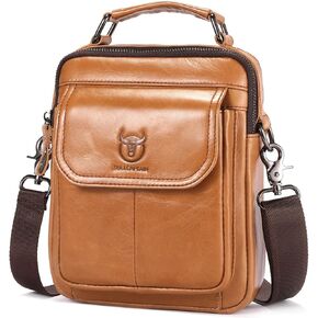 Leather Shoulder Bag for Men Casual Crossbody Bag Travel Vintage Messenger Bag Multi-function Handbag Satchel