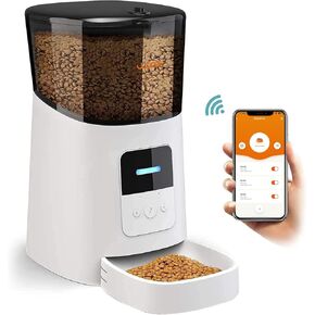 WOPET 6L Automatic Cat Food Dispenser,WiFi Automatic Cat Feeder with APP Control for Remote Feeding,Automatic Dog Feeder with Low Food Sensor and Voice Recorder,Up to 15 Meals per Day