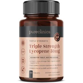 pureclinica Lycopene 50mg x 180 Tablets (6 Months Supply). 300% Strength of Regular Lycopene Tablets.