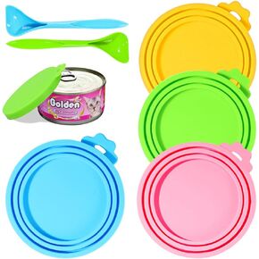 ZukoCert 4-Pack Cat Dog Food Can Lids, Pet Food Can Lids Fit Three Different Size Standards, With Two Spoons, Fits Most Cat And Dog Cans