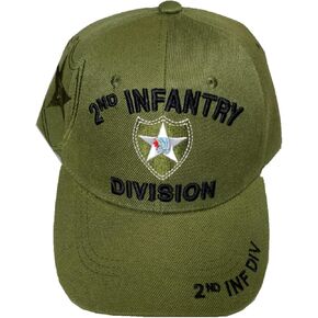 2nd Infantry Division Emblem (2nd Inf Div on Bill) (Black Letters) Baseball Cap Green