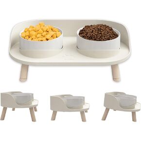 Cat Food Bowls, Elevated Ceramic Dog Cat Bowls with Raised Stand, 3 Adjustable Heights Anti Vomiting Cat Dog Water Bowl with no-Spill Design, 5 INCHES Bowl for Medium and Small Size Dog Cats