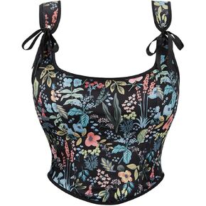 Vintage Corset Tops For Women Renaissance Flower Butterfly Print Bustier Lace Up Bowknot Shapewear Vest Tops