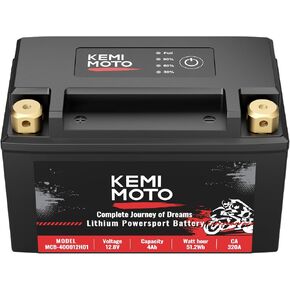 KEMIMOTO Lithium Motorcycle Battery YTX14-BS/YTX9-BS, LiFePO4 Lithium Battery 12v 6Ah, Full-Charged Powersports Battery, with 5 Universal-Fit EVA Spacers, Compatible with Motorcycle Lawn Mower ATV UTV