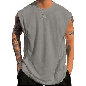 Men's Sleeveless Tank Tops Crewneck Loose Summer Tank Undershirt Workout Gym Muscle Tank T-Shirt