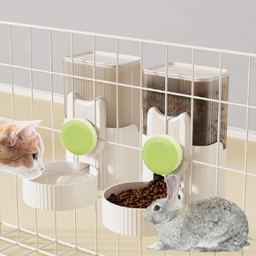 kathson Rabbit Gravity Auto Feeder Set 35oz Hanging Automatic Food Water Dispenser Cage Automatic Feeder Set for Rabbit Chinchilla Guinea Pig Hedgehog Ferret Kitty Puppy (Blue)
