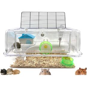 2-Tiers Acrylic Clear Hamster Mouse Deluxe Palace House Habitat with Large Running Wheel Water Bottle Tower Food Bowl Hide House Deep Base Ground Expansion Outlet