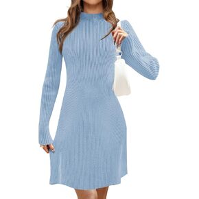 MEROKEETY Women's 2024 Fall Long Sleeve Sweater Dress Turtleneck Ribbed Knit Bodycon Short Mini Dresses