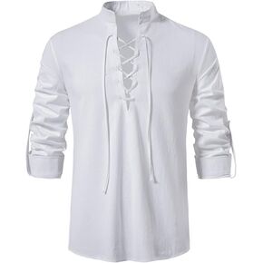 Men's Retro Lace Up Punk Renaissance Medieval Tops Pullover Henley Shirt