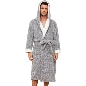 Vulcanodon Mens Plush Hooded Robe, Soft Fluffy Mens Fleece Robe Long Warm Men Bathrobes