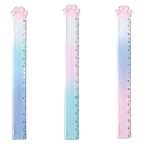 3 Pcs Cute Ruler Cartoon Cat Paw Ruler 15cm Plastic Ruler Straight Ruler Kawaii Gradient Ruler Centimeter Measuring Ruler Journal Ruler Girls Boys Ruler School Ruler (3Pcs Cat Paw)