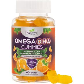Omega 3 Fish Oil Gummies - Triple Strength Omega 3 Fish Oil Gummy Vitamins with High Absorption EPA & DHA Fatty Acids, Burpless Fish Oil Supplement, Nature's Heart Health, Orange Flavor - 60 Gummies