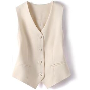 FindThy Women's Waistcoat Vest V Neck Button Down Fashion Dressy Blazer Jacket