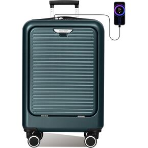 FOCHIER Carry On Luggage 22x14x9 Airline Approved with Front Compartment & USB Port, Hard Shell TSA Approved Carry On Suitcase with Spinner Wheels, Grey