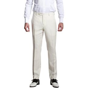 Mens Formal Slim Fit Flat Front Straight Iron Free Trousers White