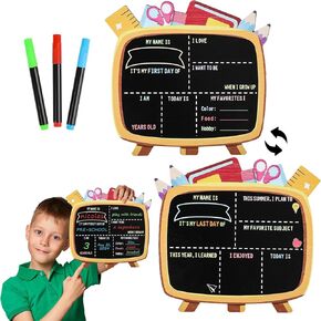 First and Last Day of School Board for Kids, 12 X 11 Inch Double-Sided First Day of School Sign Chalkboard for Girls Boys, Last Day of School Sign for Back to School Preschool Kindergarten Supplies