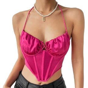 Women's Sleeveless Corset Top Halter Sexy Corset Tops Summer Bustier Top Criss Cross Ruched Crop Top
