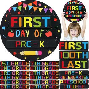 16 Grades First and Last Day of School Sign Replaceable Wooden First Day of School Board Back to School Sign 1st Day of School Sign First Day of School Chalkboard Photo Prop Sign (9.8" x 9.8")