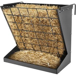 Wall Mount Hay Rack, Heavy-Duty Galvanized Metal 2 in 1 Hay and Grain Feeder, Livestock Feeder with Adjustable Distance, Hay Feeder for Goats, Sheep, Horse