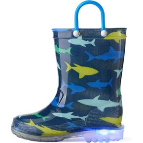 HISEA Kids Rain Boots for Boys Girls, Waterproof Lightweight Rain Boots Light Up by Steps for Water Beach Outdoor Playing (Toddler/Little Kid/Big Kid)