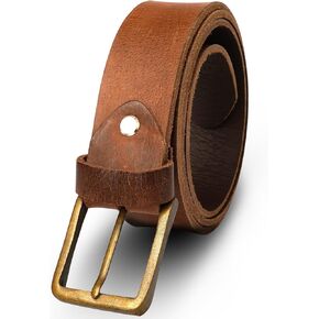 Men's Double Row Stitch Full Grain Leather Belt, Western Style, Cowboy Casual Accessory, Handmade, Large, Brown