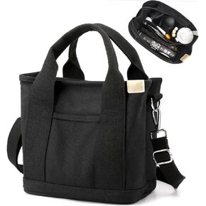 Small Tote Bag for Women, Upgraded Canvas Tote Bag with Zipper Pocket Compartments, Mini Cute Crossbody Bag Handbag