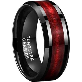 8mm Black Tungsten Rings for Men Women Flowing Sand Inlay Fashion Engagement Promise Wedding Band Beveled Polished Shiny Comfort Fit