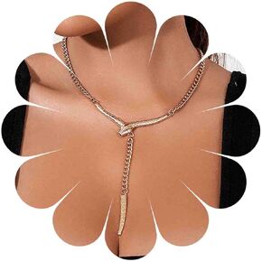 Snake Pendant Necklace Chunky Chain Y Necklace Gothic Snake Necklace Punk Snake Drop Necklace Chain Jewelry for Women and Girls(Gold)