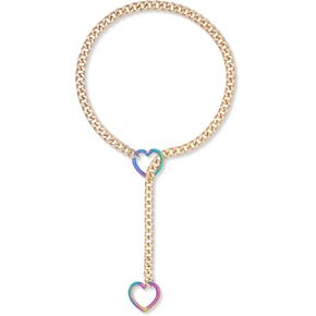 Womens Heart O-ring Slip Chain Necklace, Gold Cuban Y-Necklace For Women Punk Gothic Long Slip Chain Collar Jewelry
