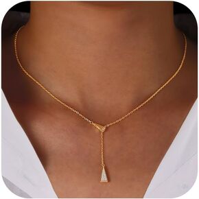 Triangle Necklace for Women, 925 Sterling Silver Dainty Geometric Shapes Necklace Triangle Cubic Zirconia Pendant Y shaped Necklace Aesthetic Simple Necklace Mother's Day Graduation Jewelry Gifts for Her 17.91"