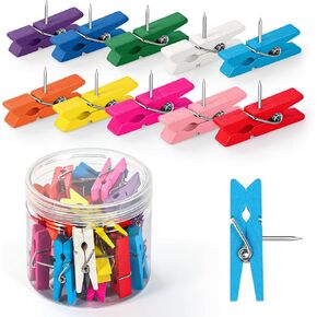 10 Colors Wooden Push Pin Clips 50pcs Colorful Cute Pushpins Fun Thumb Tacks for Bulletin Board Cork Board Wall Corkboard for Offices School Classroom Teacher Decor Supplies Accessories