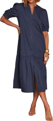 Women's Casual Short Sleeve Drop Waist Dress with Pockets in Saudi Arabia