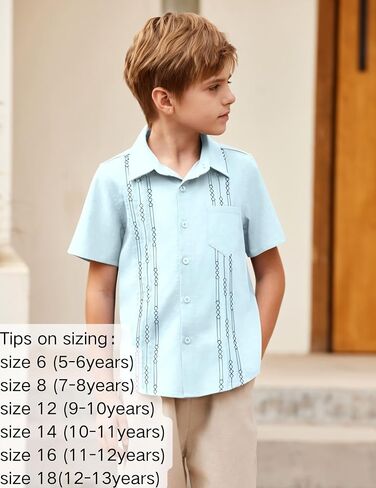 قميص Arshiner Boys من القطن والكتان الكوبي Guayabera قميص كاجوال بأكمام قصيرة وأزرار سفلية قمصان صيفية للشاطئ in Saudi Arabia