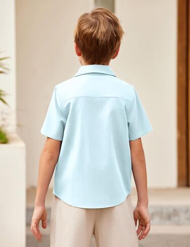 قميص Arshiner Boys من القطن والكتان الكوبي Guayabera قميص كاجوال بأكمام قصيرة وأزرار سفلية قمصان صيفية للشاطئ in Saudi Arabia