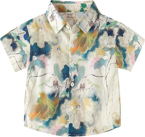 KISBINI Toddler Boys Hawaiian Shirts Tropical Button Down Summer Beach Shirts for 2-6 Years Boys in Kuwait