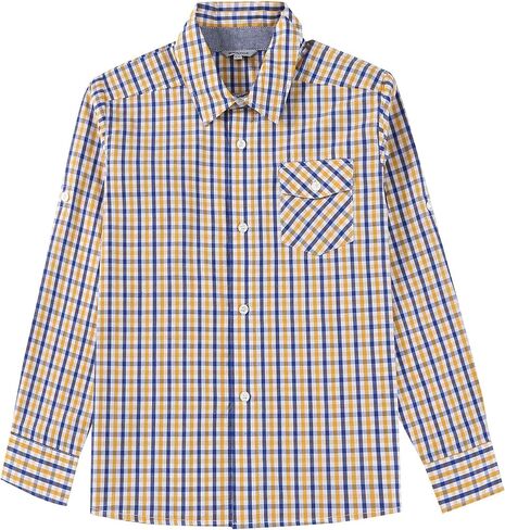 قميص Bienzoe للأولاد بياقة كاجوال: قمصان رياضية منقوشة بأزرار سفلية للأطفال in Kuwait