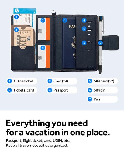 حامل جواز سفر نانو بوب للسفر من كيسولوجي [ميزة الوقوف مع خاصية حجب RFID] محفظة للنساء والرجال، مع حافظة فتحة للبطاقات (2024) - سمسم أسود in Kuwait