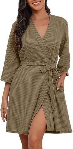 PrinStory Womens Robe Waffle Robes for Women Soft Bathrobe Lightweight Knee Length Loungewear in Kuwait