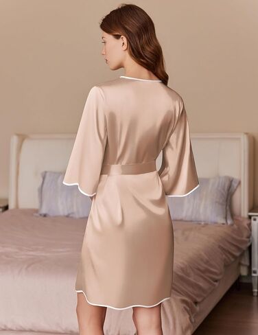 Ekouaer Silk Robes for Women Short Satin Bathrobe Bridal Bridesmaids Robe 3/4 Sleeve Lingerie Nightwear with Pockets S-XXL in Saudi Arabia