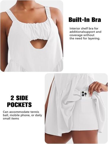Sexyasasii Tennis Dress Built in Bra and Shorts Pockets Casual Summer Workout Women Golf Dresses White Athletic Outfits for Cycling in Kuwait